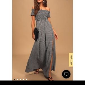 NWT Lulu's Patsy Black and White Gingham Off-the-Shoulder Maxi Dress Size L